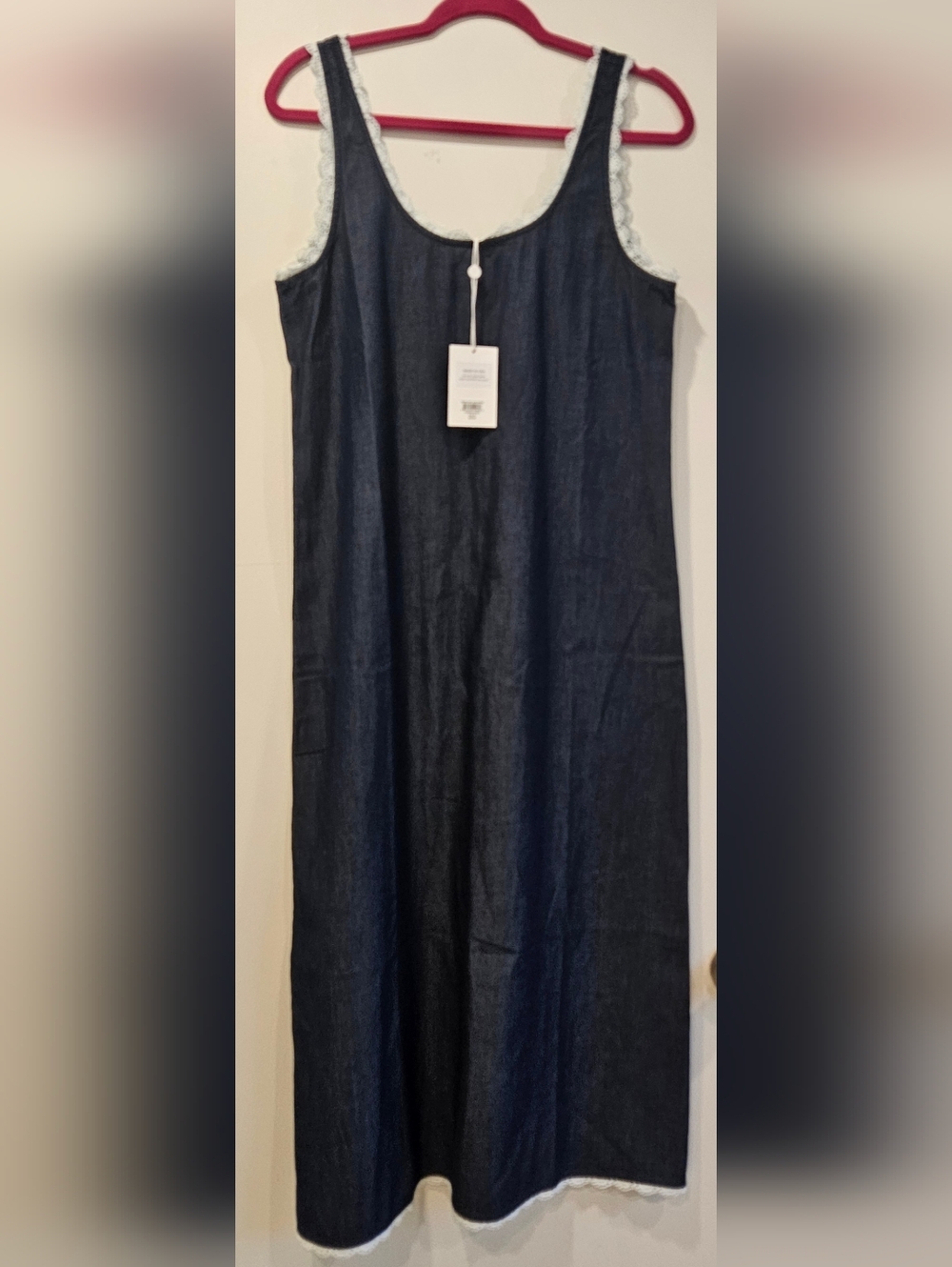 LA RELAXED USA GENUINE INDIGO DENIM & LACE DRESS SIZE SMALL NWT $85 WASHED DENIM